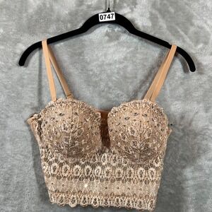 Windsor Black Beaded and Sequin Underwire Padded Bralette Large Bustier